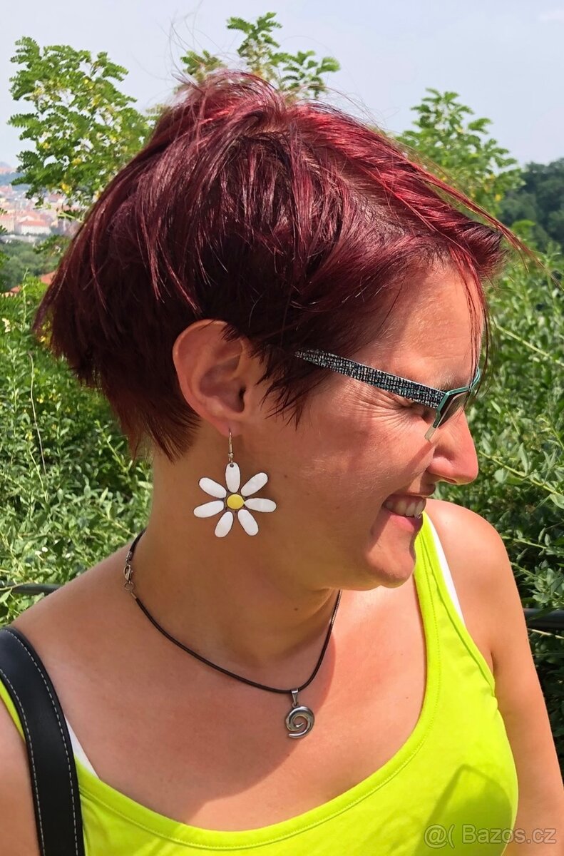 Nádherné orig. smaltované náušnice kopretiny, sleva. - 4