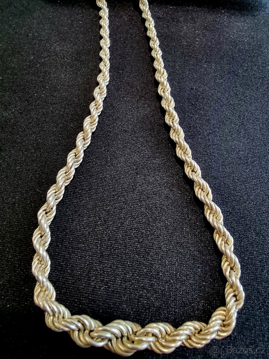 Dámský starožitný stříbrný řetízek na krk-vazba Valis - 4