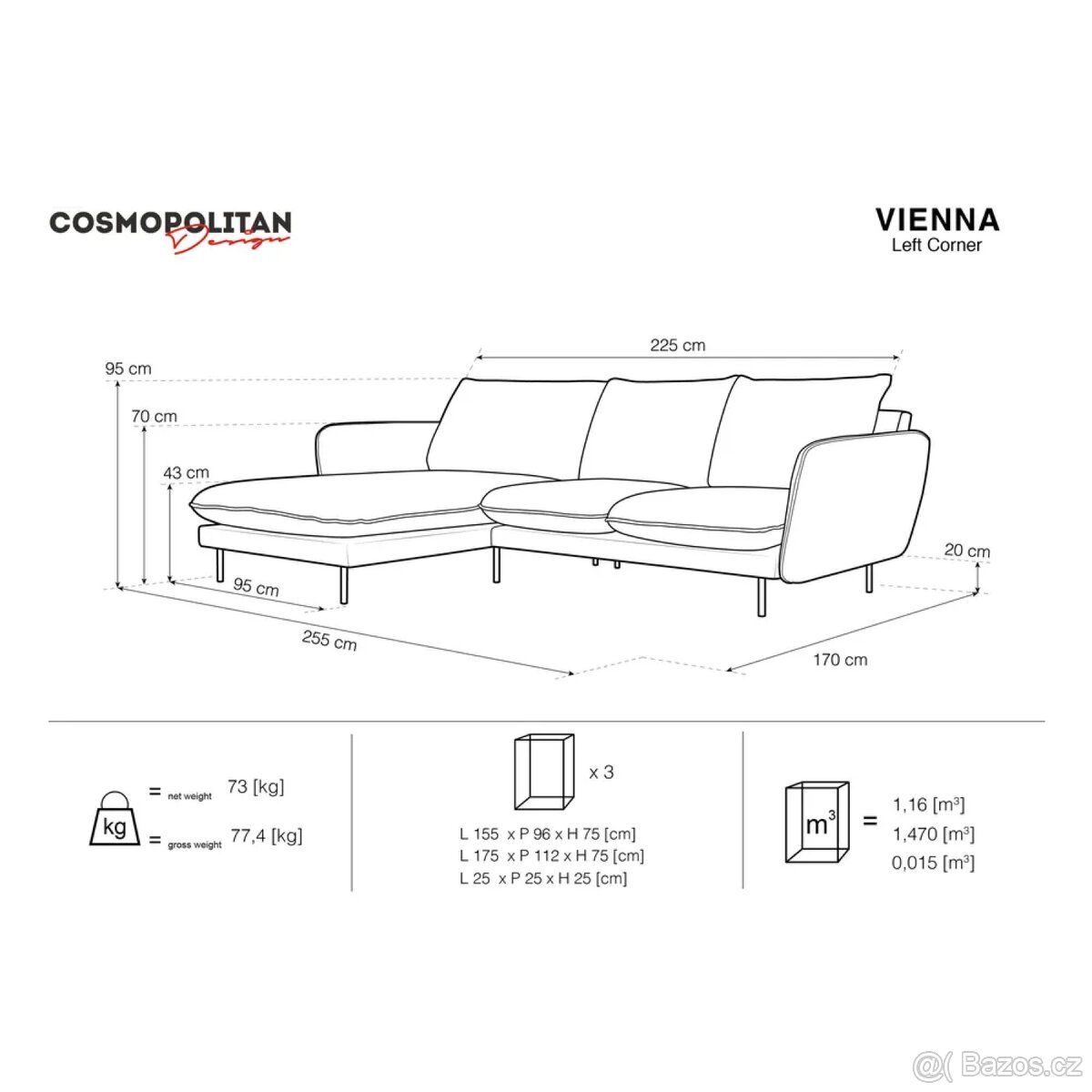 Sedací souprava Cosmopolitan design Vienna levý roh modrá - 4