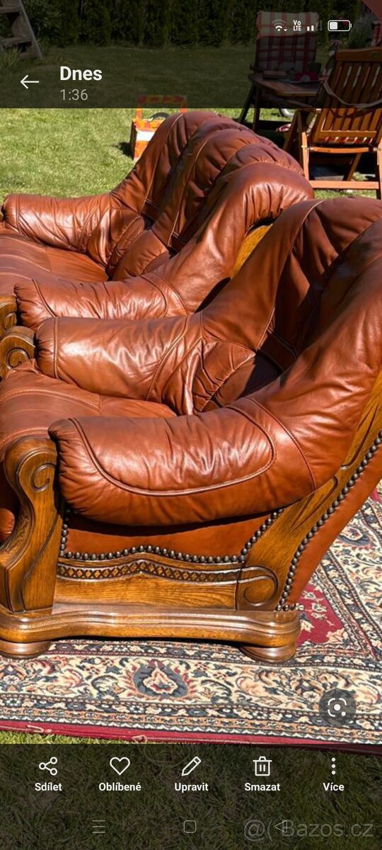 Kožená rustikální sedací souprava 3 - 2 - 1 .TOP STAV . - 4