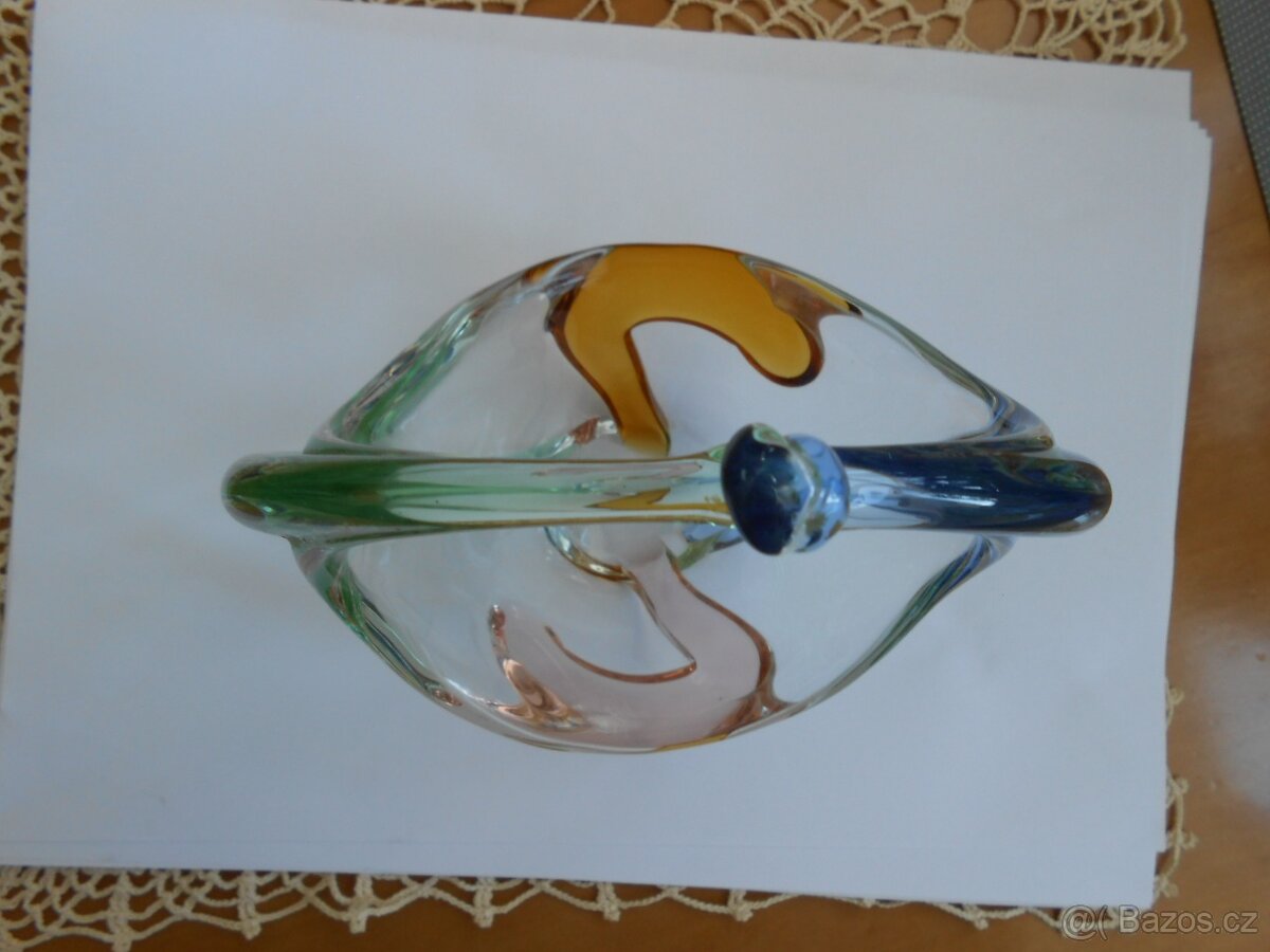 RETRO skleněný košíček 17,5cm hutní sklo - bez oťuků - 4