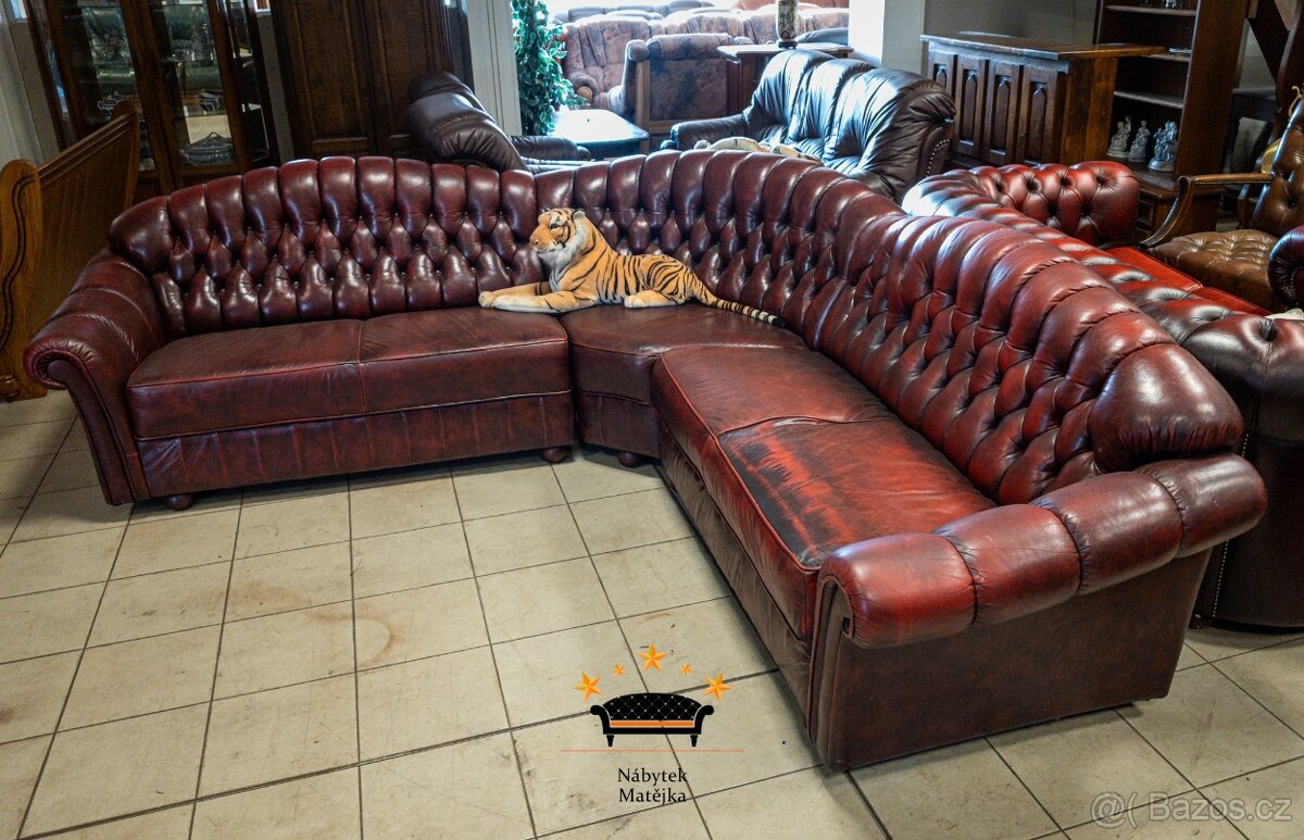 Rohová sedací souprava kožená Chesterfield - 4