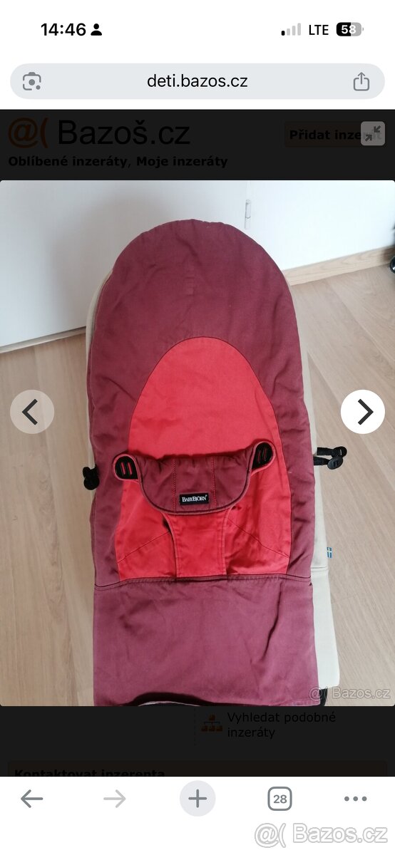 Babybjorn béžové,červené houpátko - 4