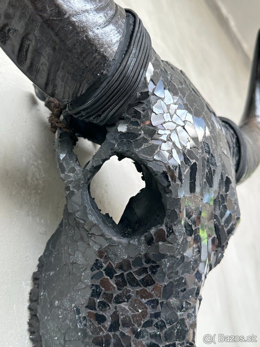 Lebka Buvol- Bubalus Bubalis, Mozaikový vzor čierna, 59cm - 4