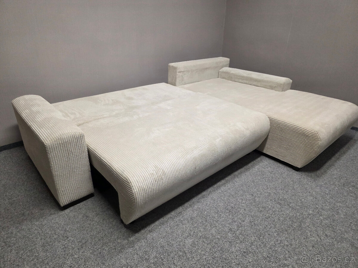 Nová rohová rozkládací sedačka krémový manšestr - 4