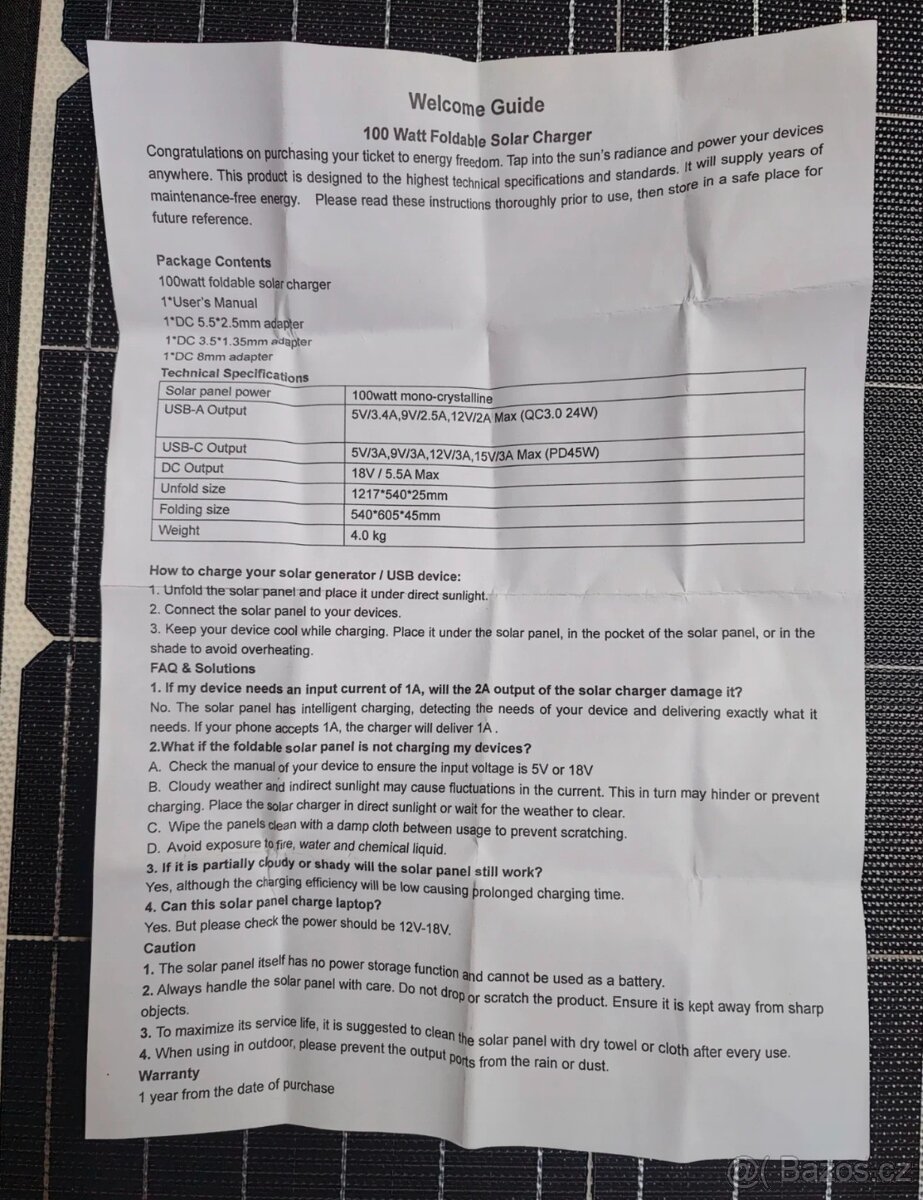 Skládací solární panel Goowei Energy 100W - 4