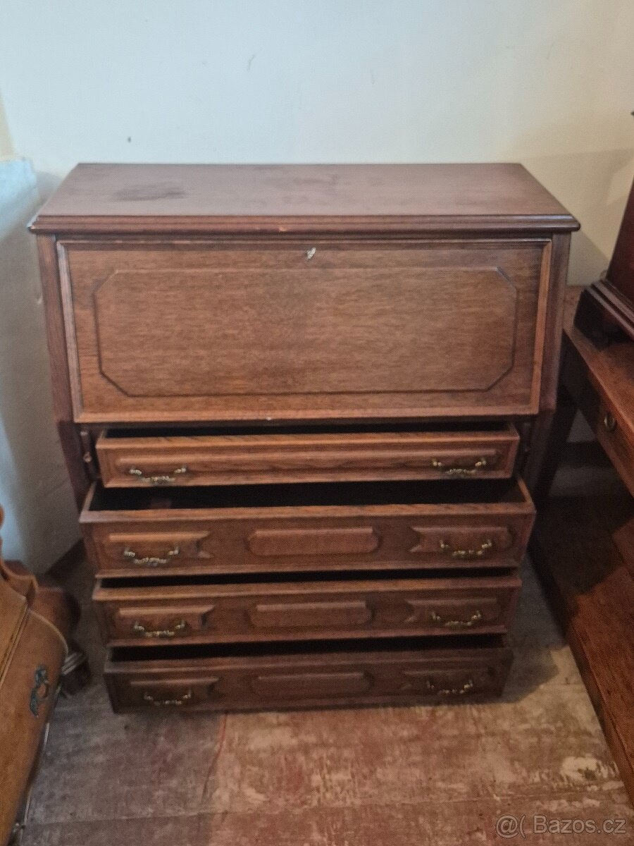Rustikální dubový sekretář / psací komoda - 4