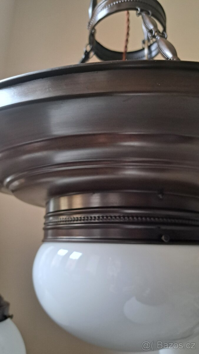 Starožitný secesní mosazný lustr, secese - 4