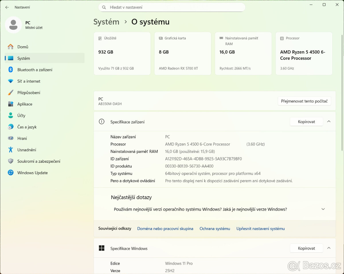 Herní PC - Ryzen 4500, 16GB RAM, 1TB NVME, 5700XT, WIN11 - 4