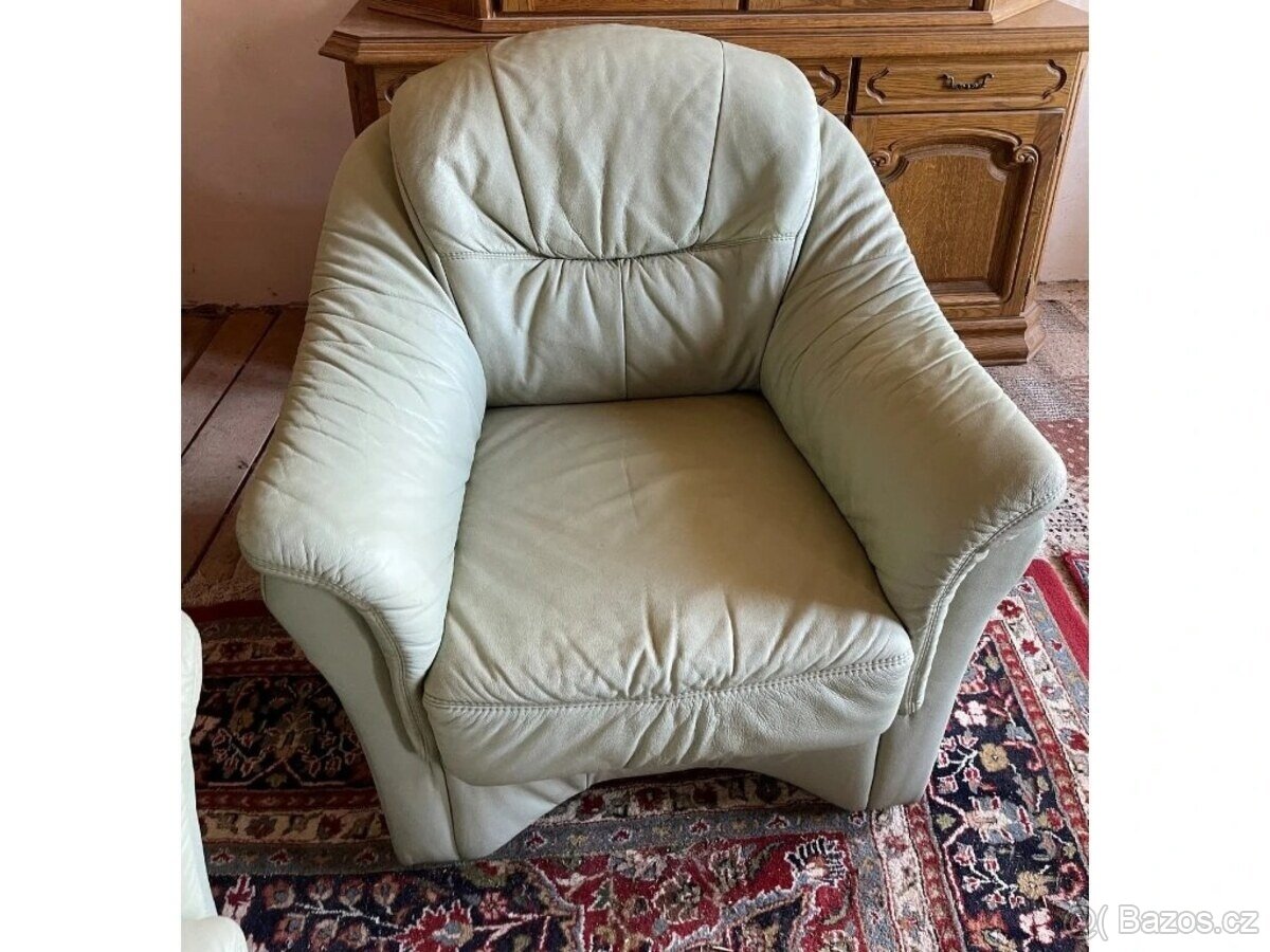 Luxusní kožená sedací souprava 3+1+taburet, 1900 - 4