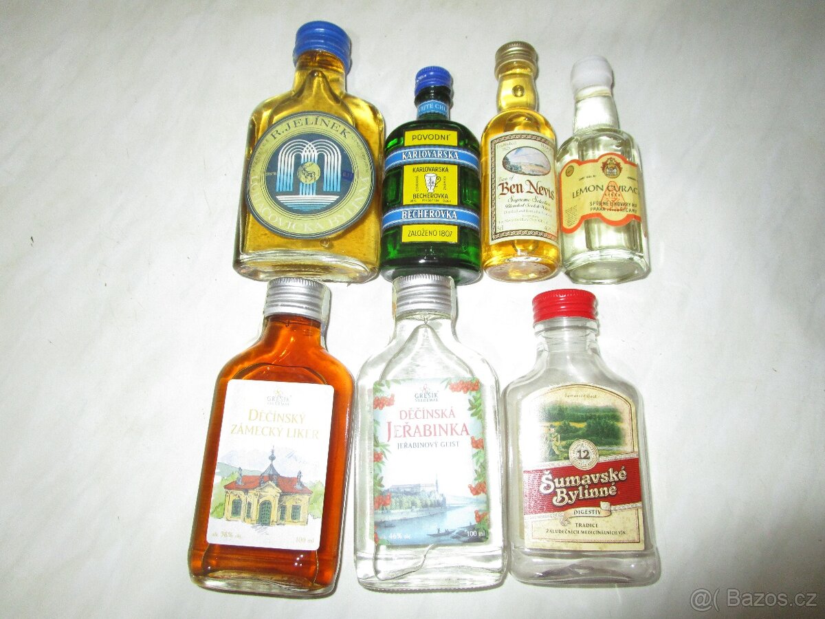 Skleničky na whisky, retro lahvičky alkoholu - 4