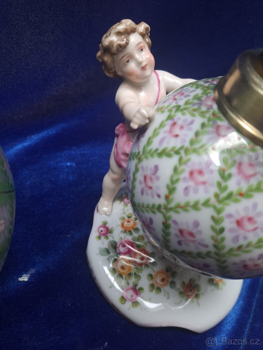 Porcelánová, figurální lampa, petrolejová - 4