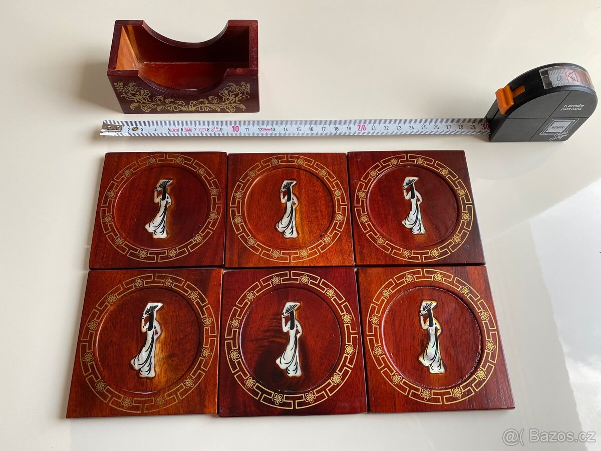Dřevěné podtácky s perletí Vintage asijský styl - 4