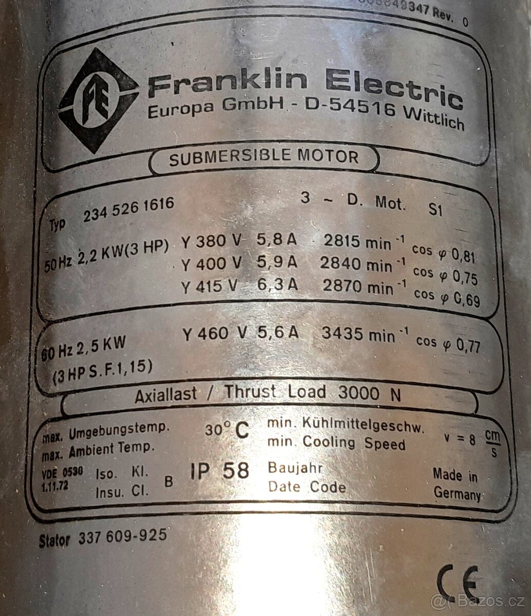 Prodám ponorné nerezové čerpadlo Calpeda Franklin 4 SD 10/12 - 4