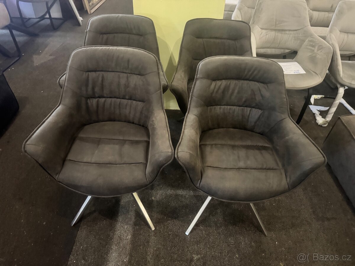 Nové 4x jídelní židle - křesílka tmavě šedé - 4