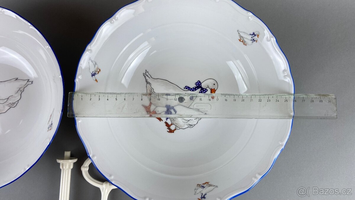 Etažér s motivem hus, modrá linka, porcelán - 4