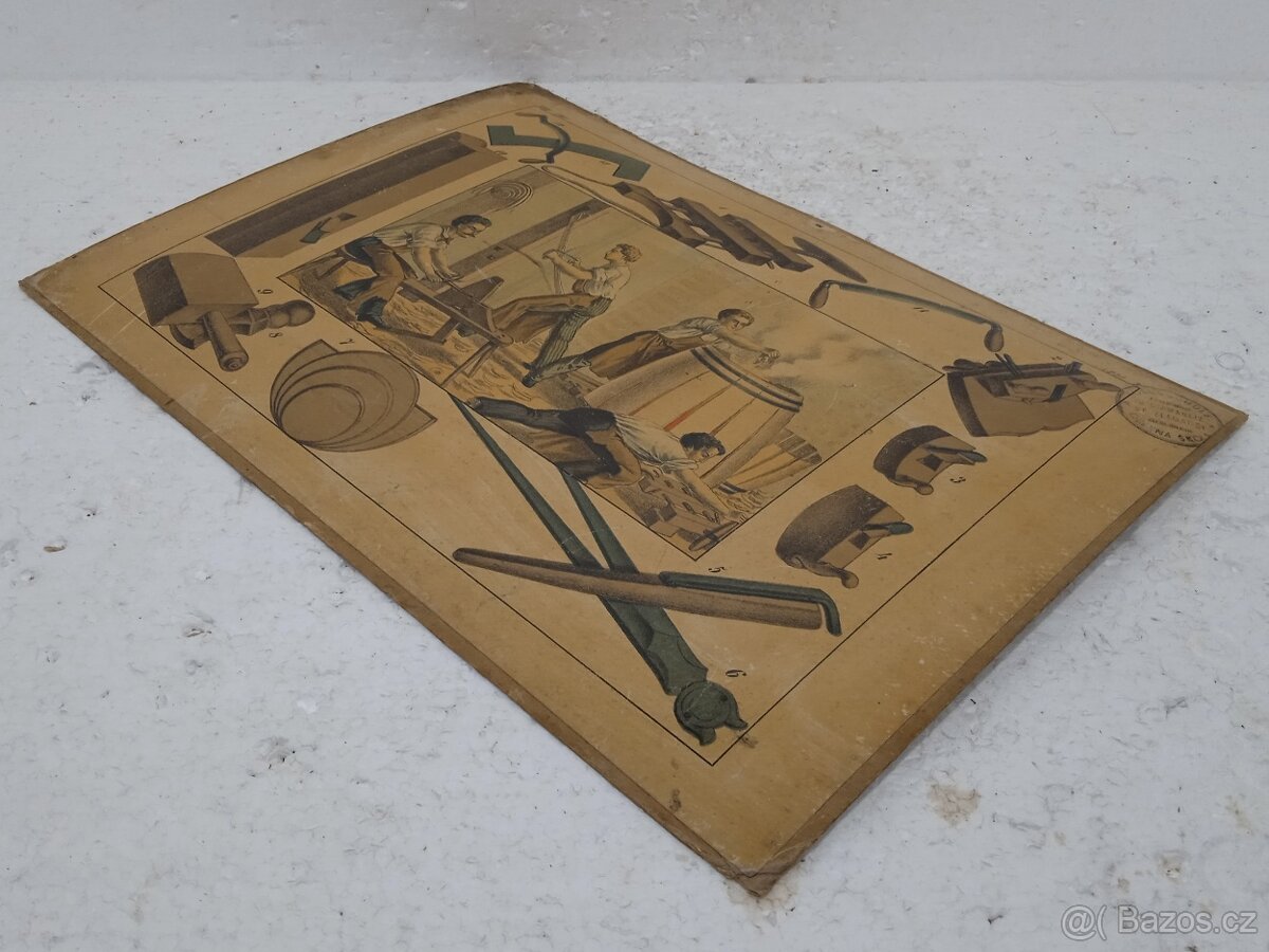 Bednář - školní pomůcka 1856 - 36,5x26,5cm - 4