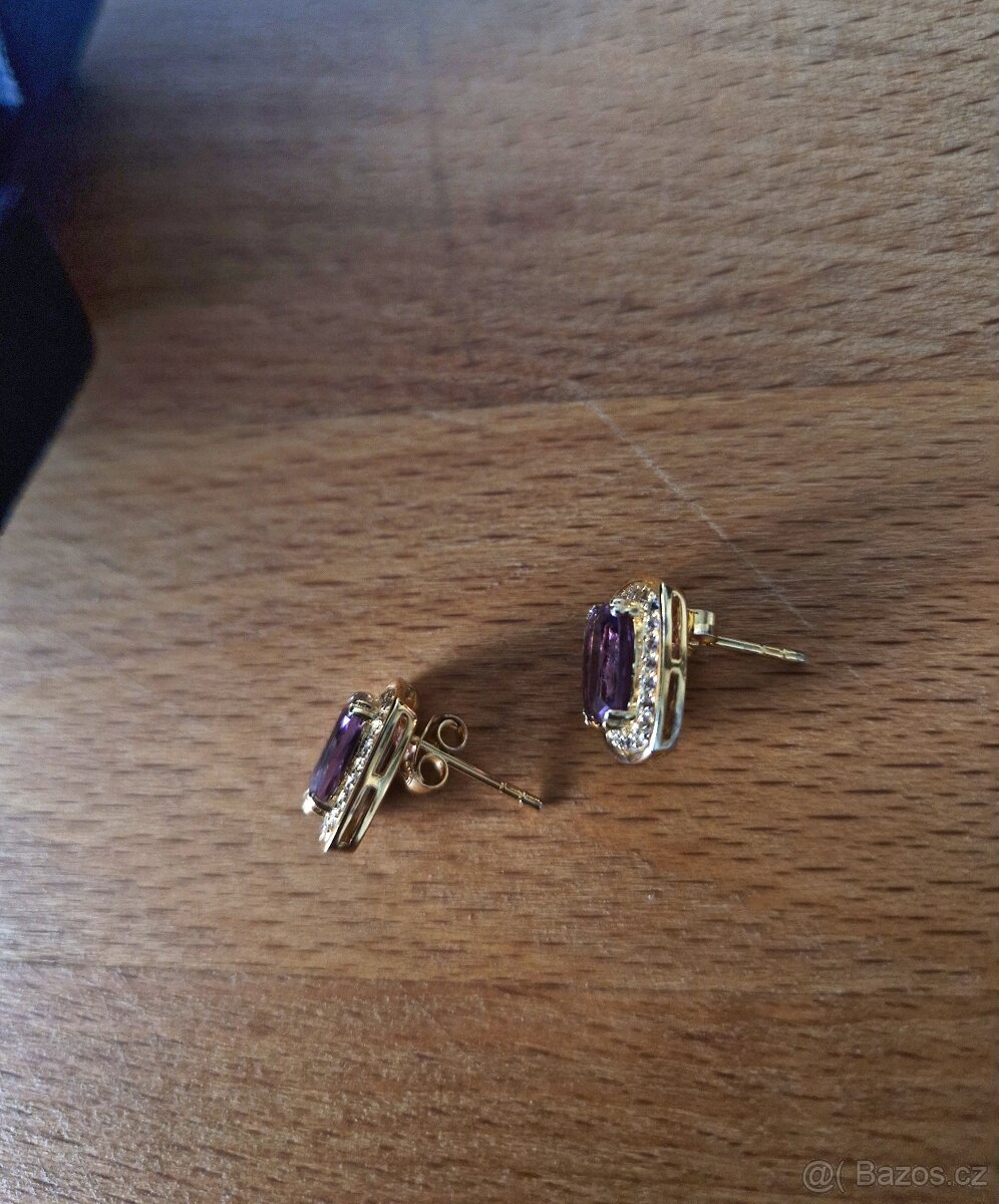 Krásné nové stříbrné naušnice s fialovým amethystem - 4