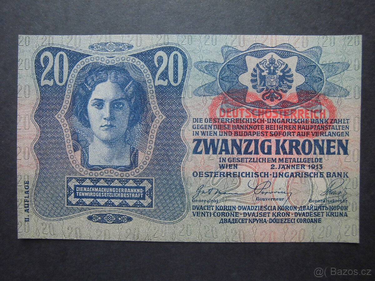 Bankovky Rakousko-Uhersko s přetiskem "20K, 50K, 100K" - 4