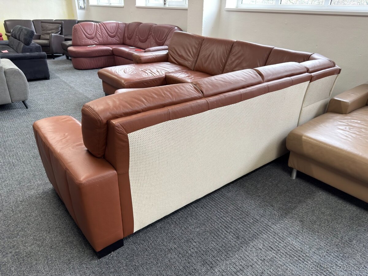 Sedací souprava tvaru U + taburet - kůže - zánovní - 4