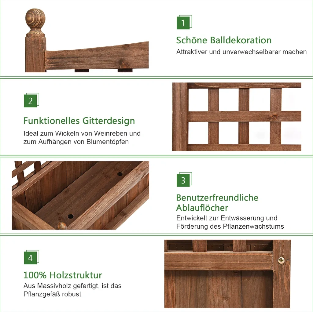 Květinový truhlík COSTWAY s mříží - 4