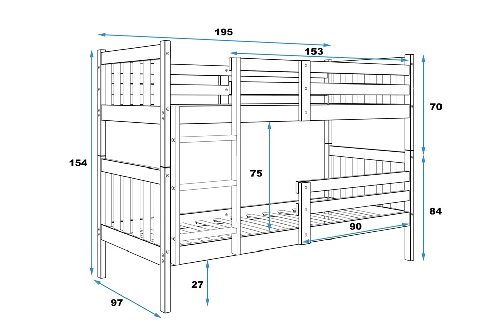 Dětská patrová postel včetně roštu a matrace 190x90 - 4
