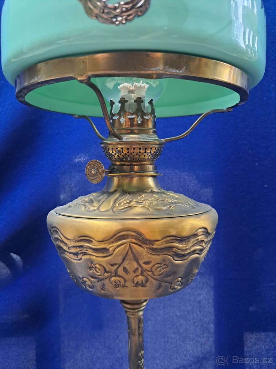Secesní, petrolejová lampa z mosazi - 4