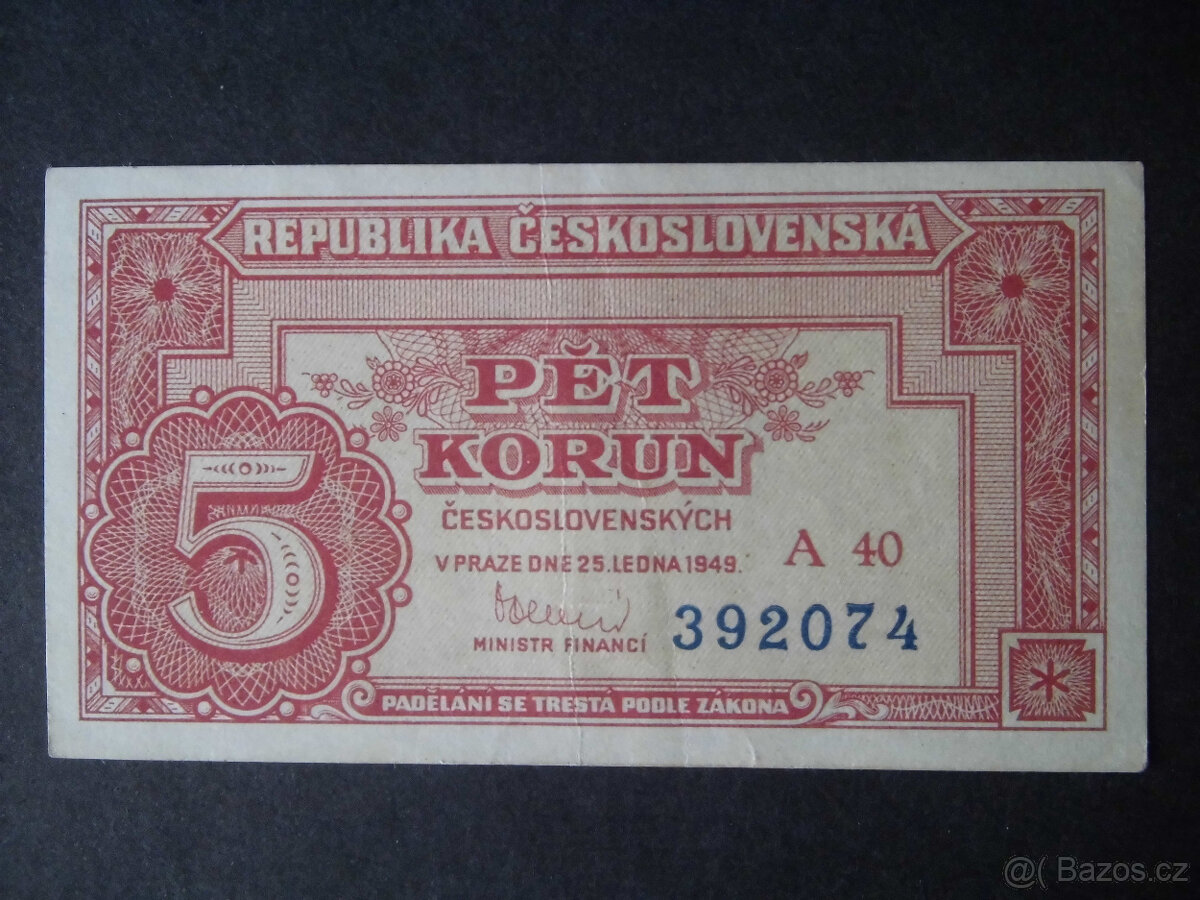 Bankovky " 5 Kčs 25.1.1949 " - 4