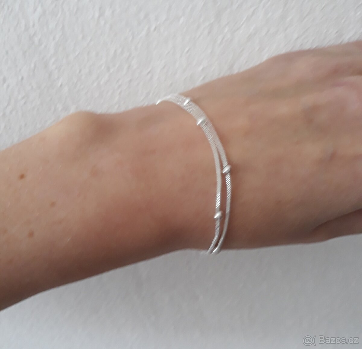 Nový dámský stříbrný tenký dvojitý kuličkový náramek 925 - 4