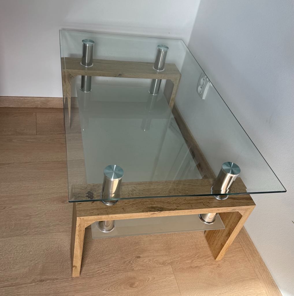Konferenční stolek skleněný + dub sonoma - 4