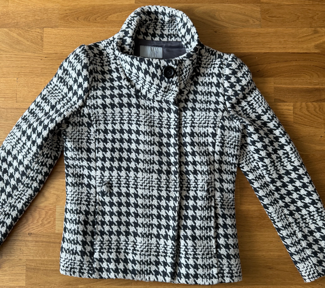 Vlněný (60%) dámský černobílý kabát H&M, L - 4