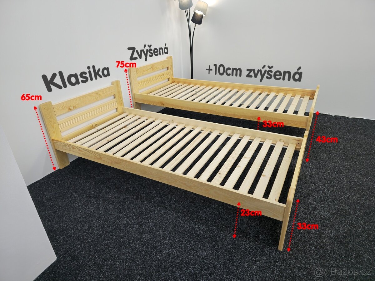Prodám Nové postele zvýšené s roštem 80 či 90x200cm. - 4