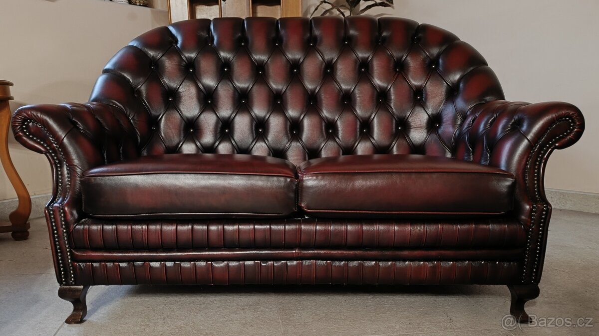 Chesterfield, kožená sedací souprava 2+1+1. - 4