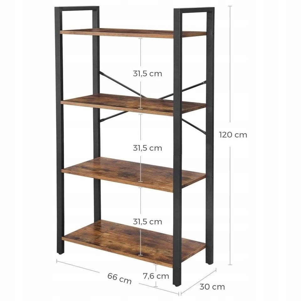4-policový regál/knihovna v industriálním stylu - 4