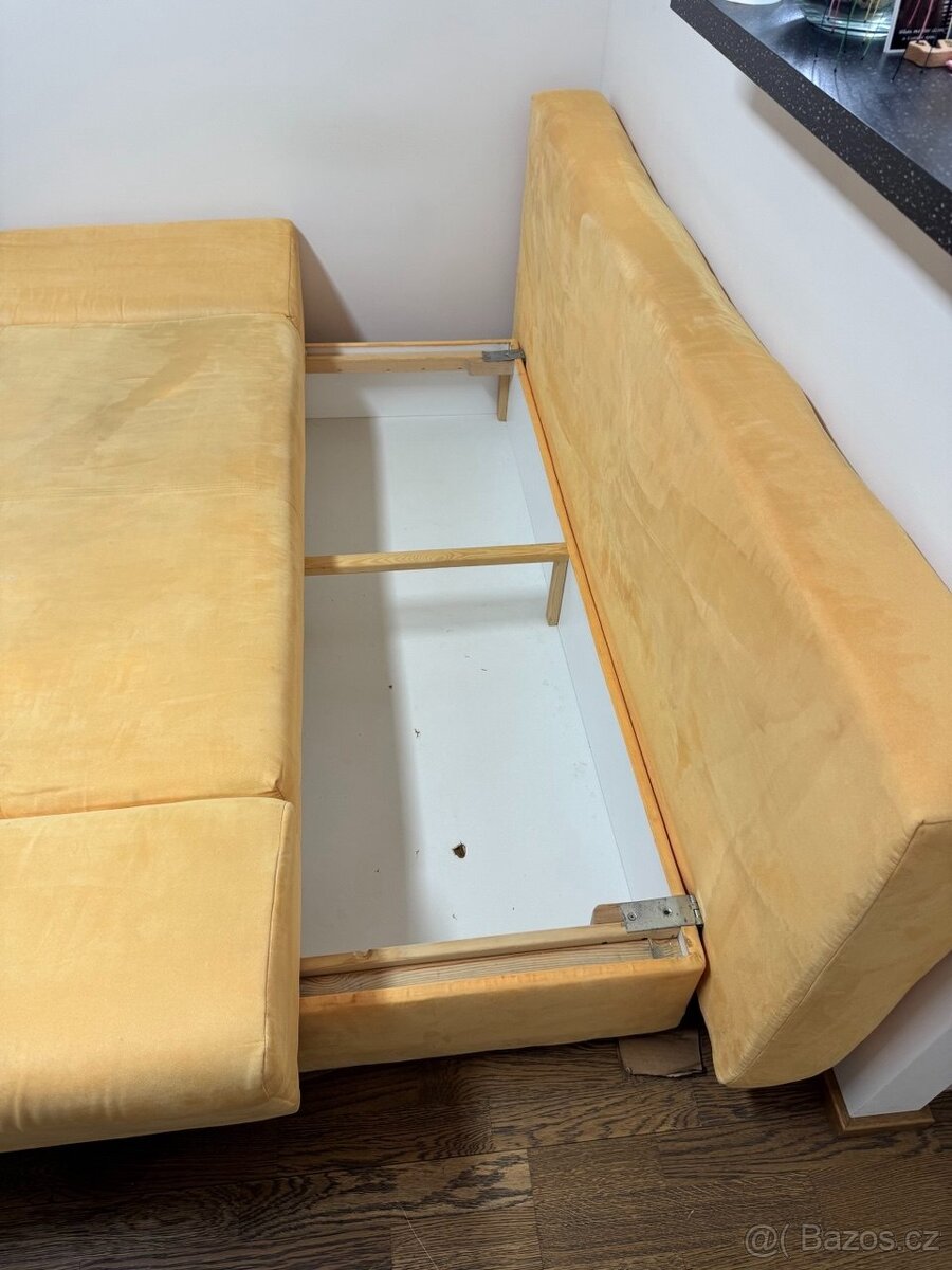 Rozkládací pohovka s úložným prostorem – žlutá, 2 místa na s - 4