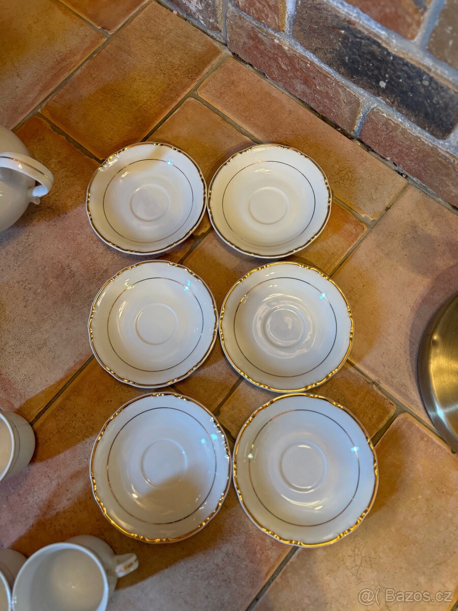 Porcelánový čajový/ kávový set bílý se zlatým zdobením Thun - 4