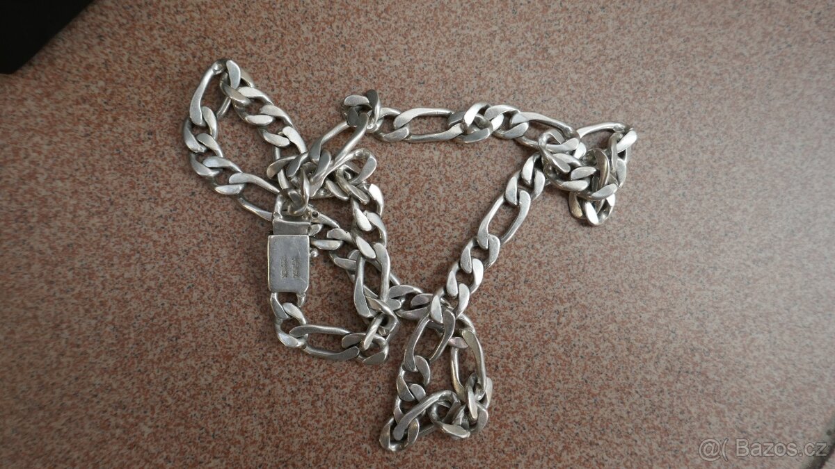 MASIVNÍ STŘÍBRNÝ ŘETĚZ FIGARO 84.22G//63CM//9MM - 4