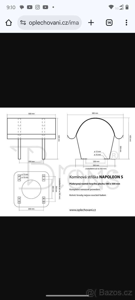 Komínová stříška nerez Napoleon - 4