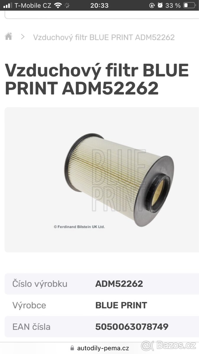 Vzduchový filtr blue print ADM 25262 - 4
