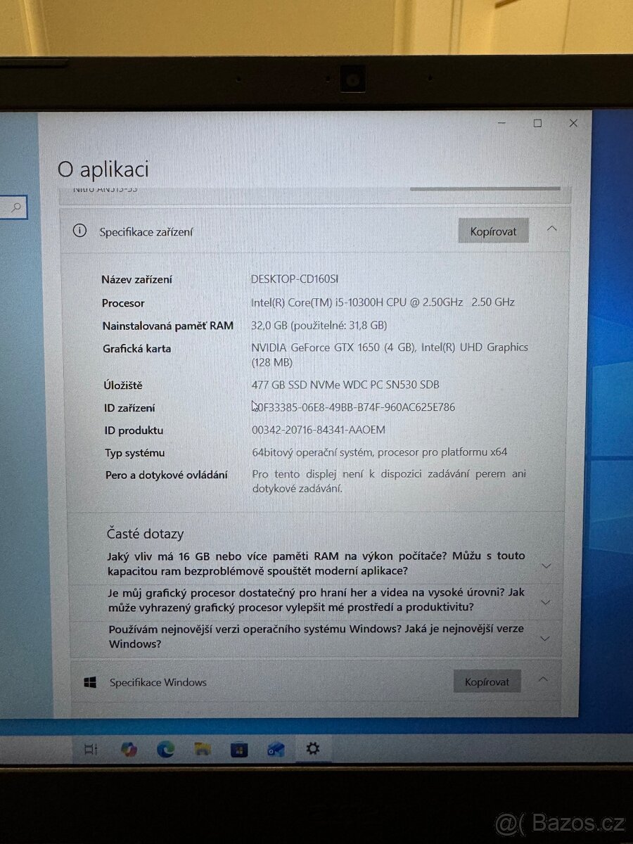 Acer Nitro 5 i5 10300h, GTX 1650, RAM 32GB - 4