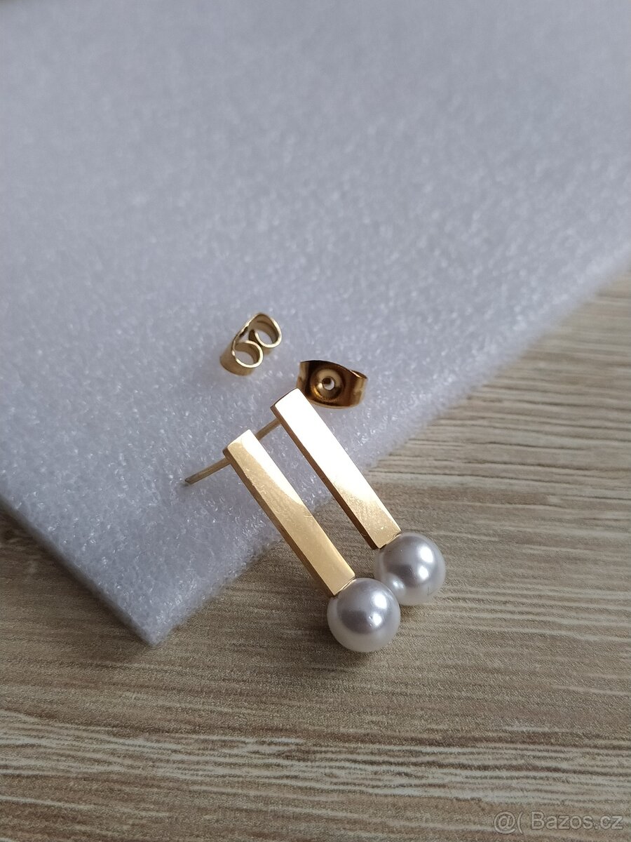 Náušnice perlička ocel pozlacená - 4