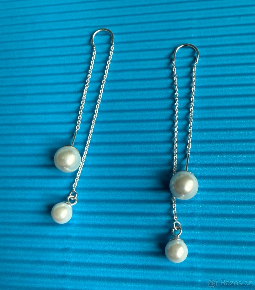Stříbrné (Ag) visací náušnice perličky, nové, sleva 50 %. - 4