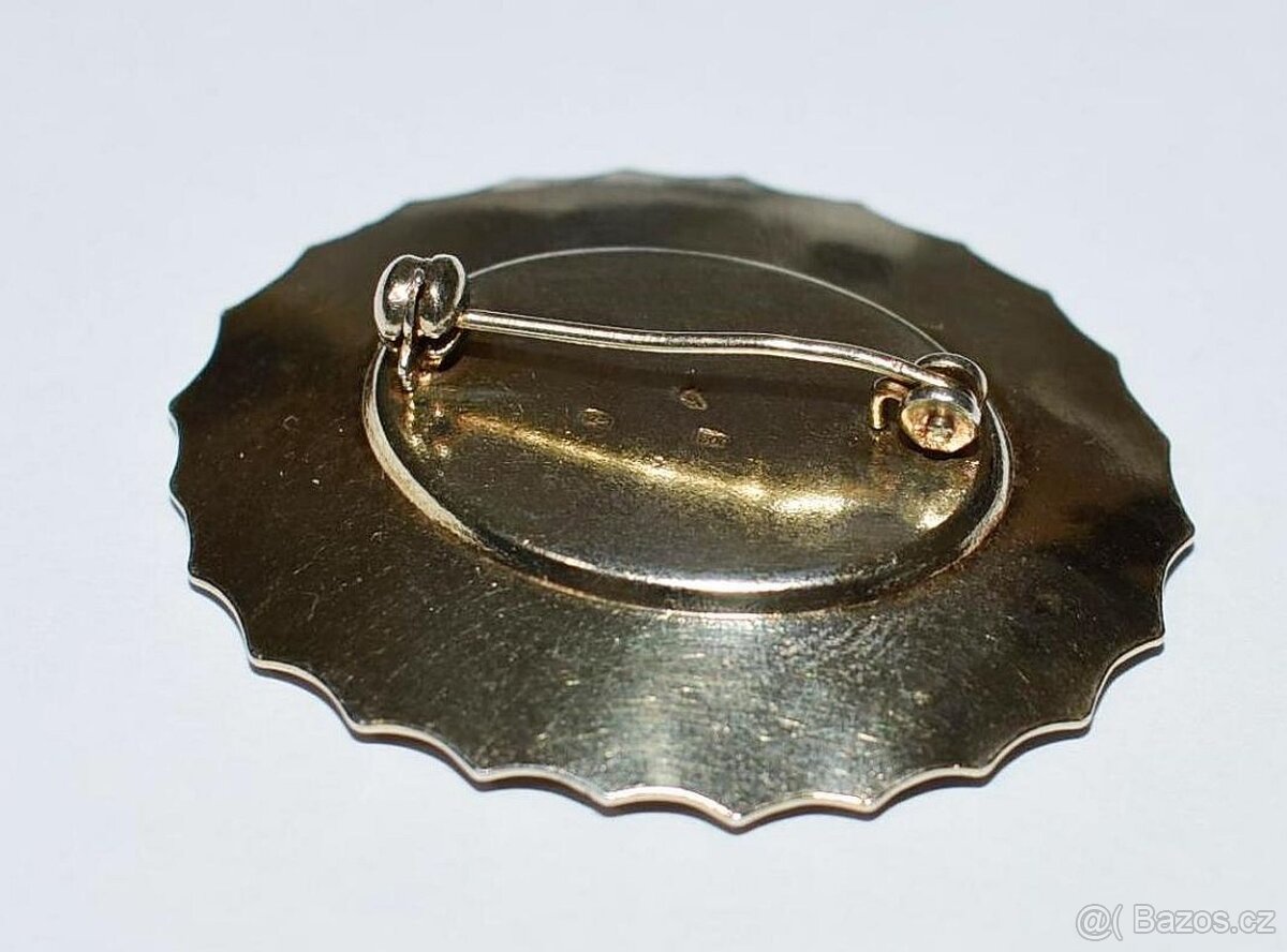 Starožitná stříbrná pozlacená brož - Vintage - 4