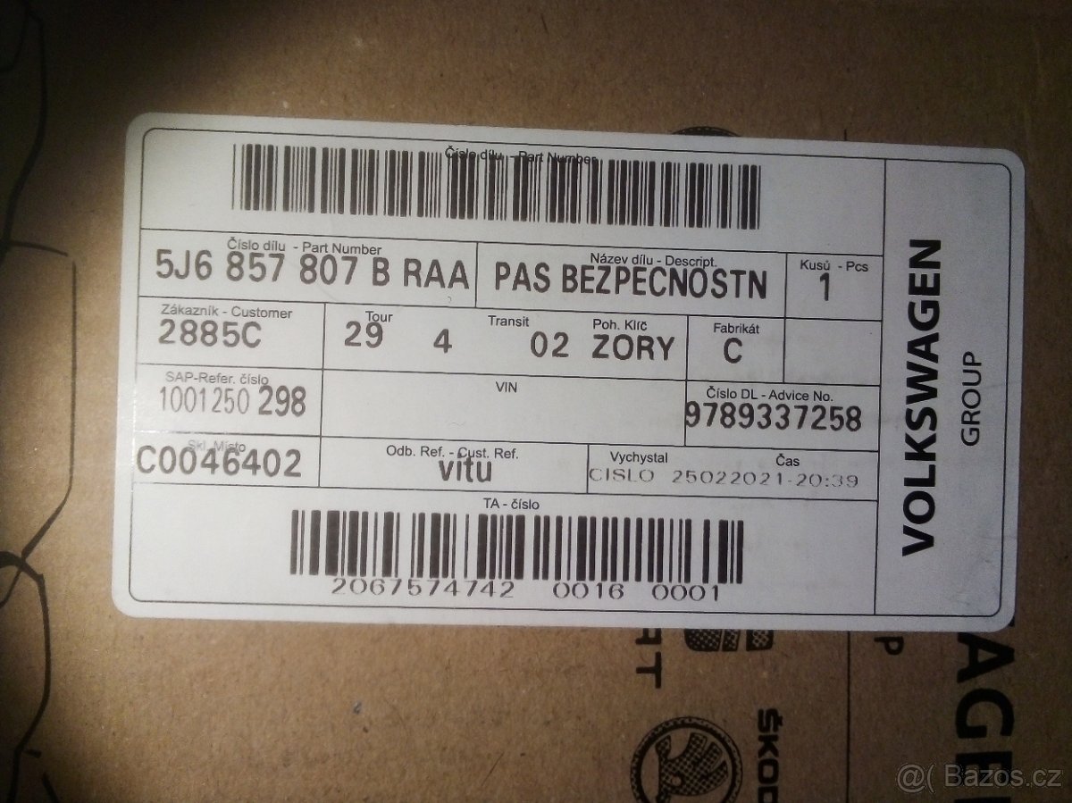 NOVÝ NEPOUŽITÝ zadní bezpečností pás FABIA 2012 combi - 4