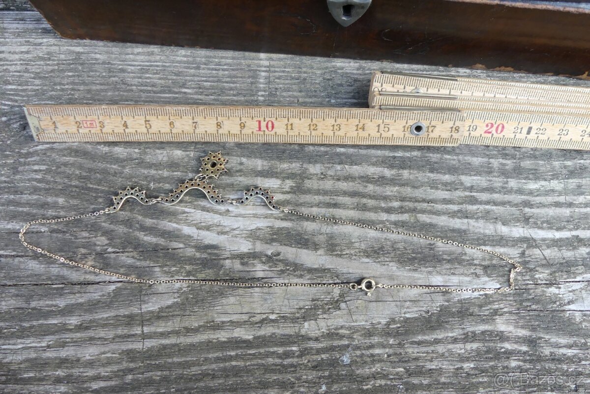 Šperky české granáty, koliér, brože, jehlice, stříbro tombak - 4