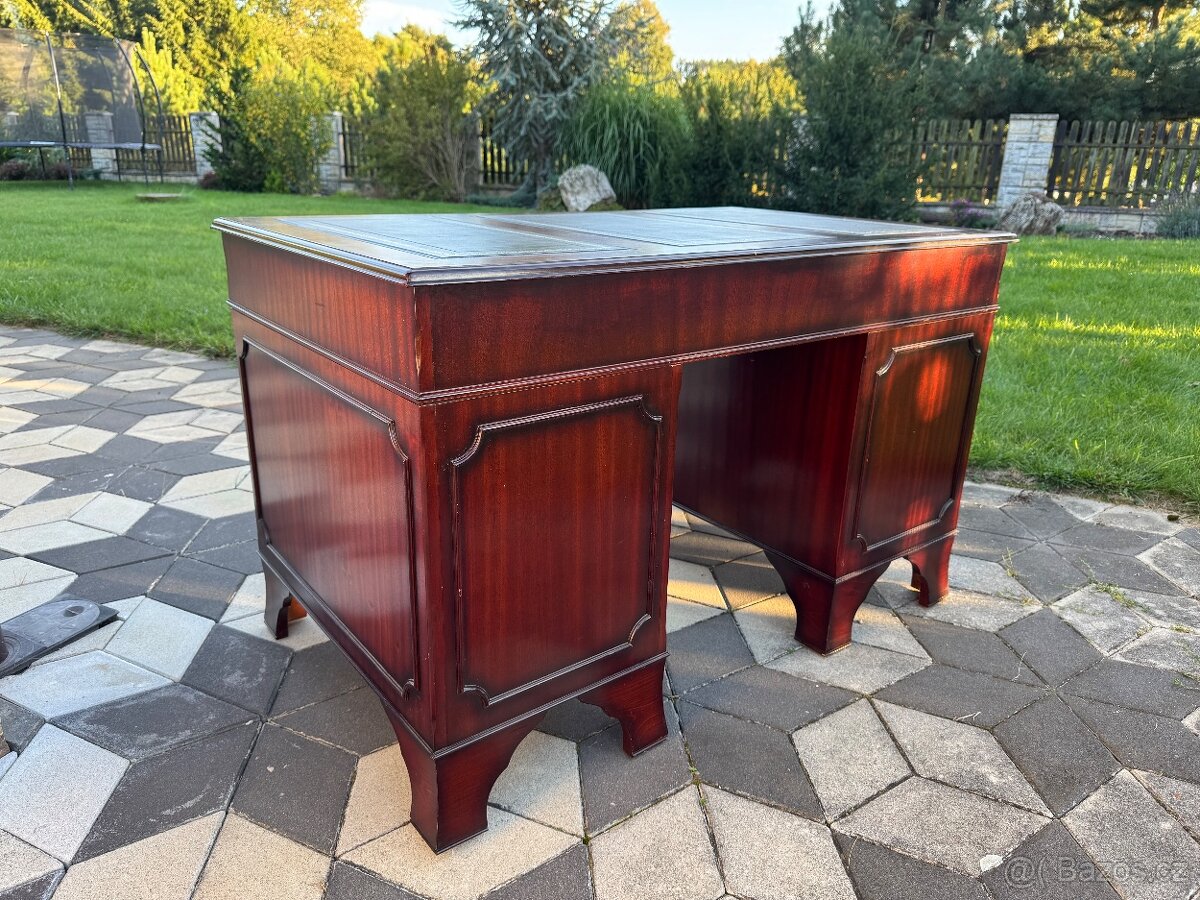 Psací stůl mahagon zelená kůže - 4