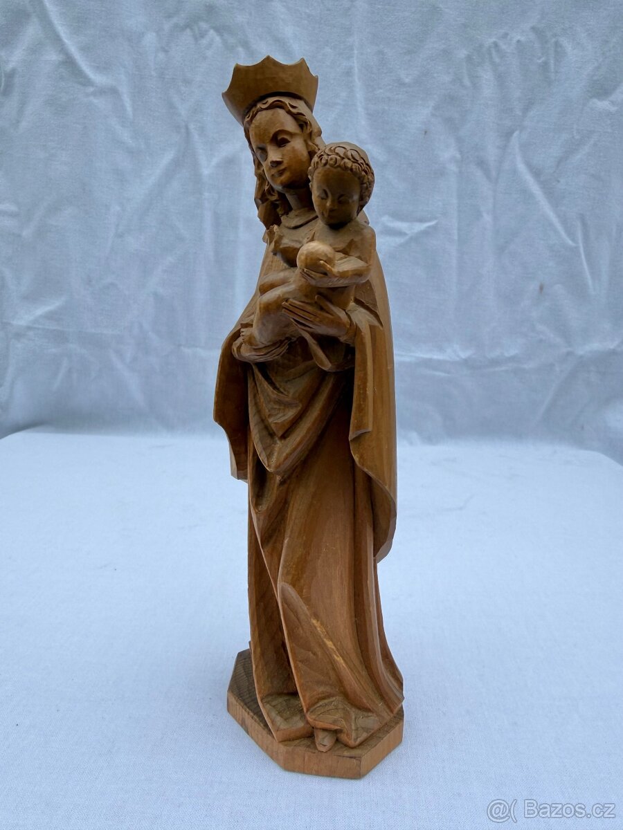 Dřevěná socha Panna Marie královna s jezulátkem - 4