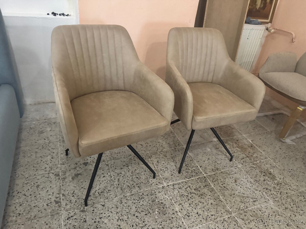 Nové 2x Jídelní židle - křesla s kovovou podnoží - 4