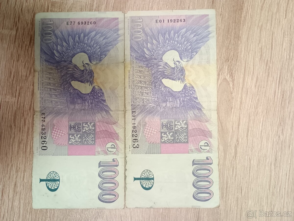 Bankovky 1000 Kč vzácná série E 01,77– 2 ks, originál - 4