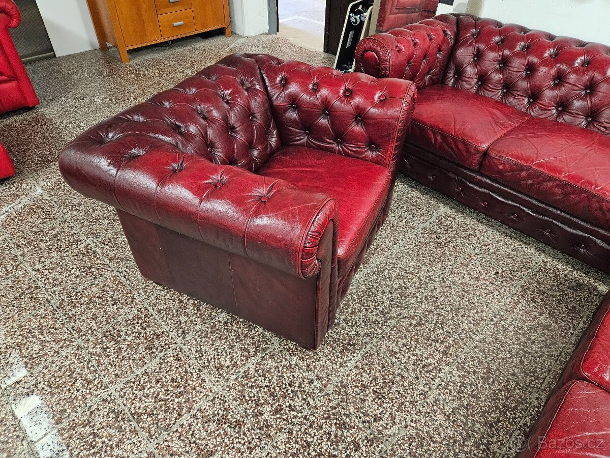 CHESTERFIELD ŠTÝL, KOŽENÁ SEDAČKA 3+2+1 - 4